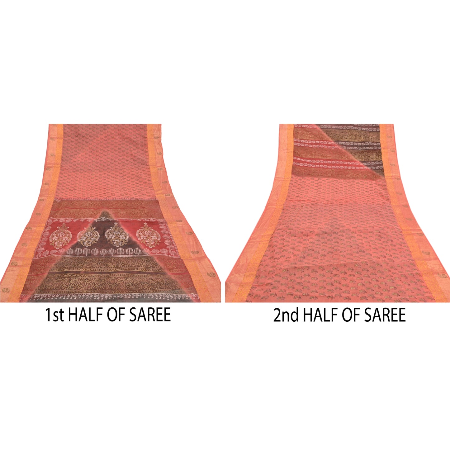 Sanskriti Vintage Peach Sarees Pure Cotton Hand Painted Premium Sari Sustainable Fabric