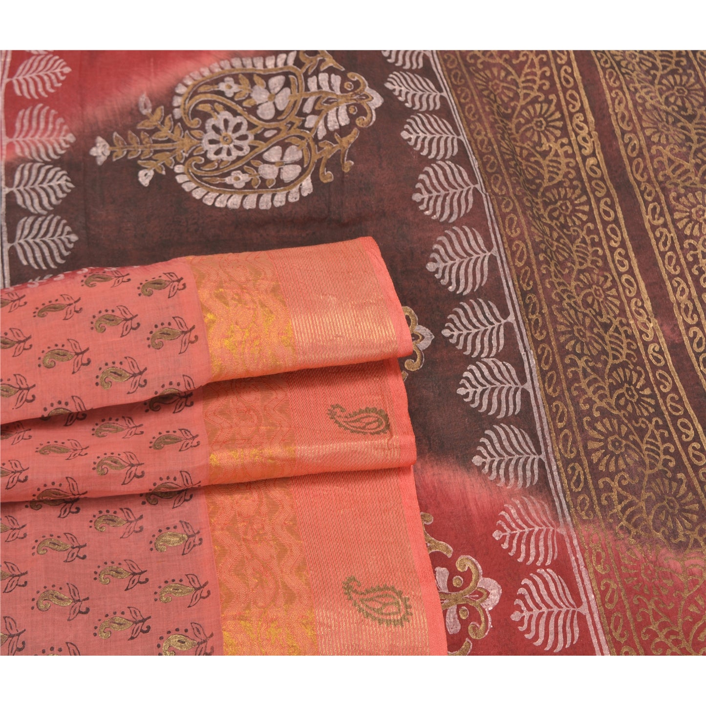 Sanskriti Vintage Peach Sarees Pure Cotton Hand Painted Premium Sari Sustainable Fabric