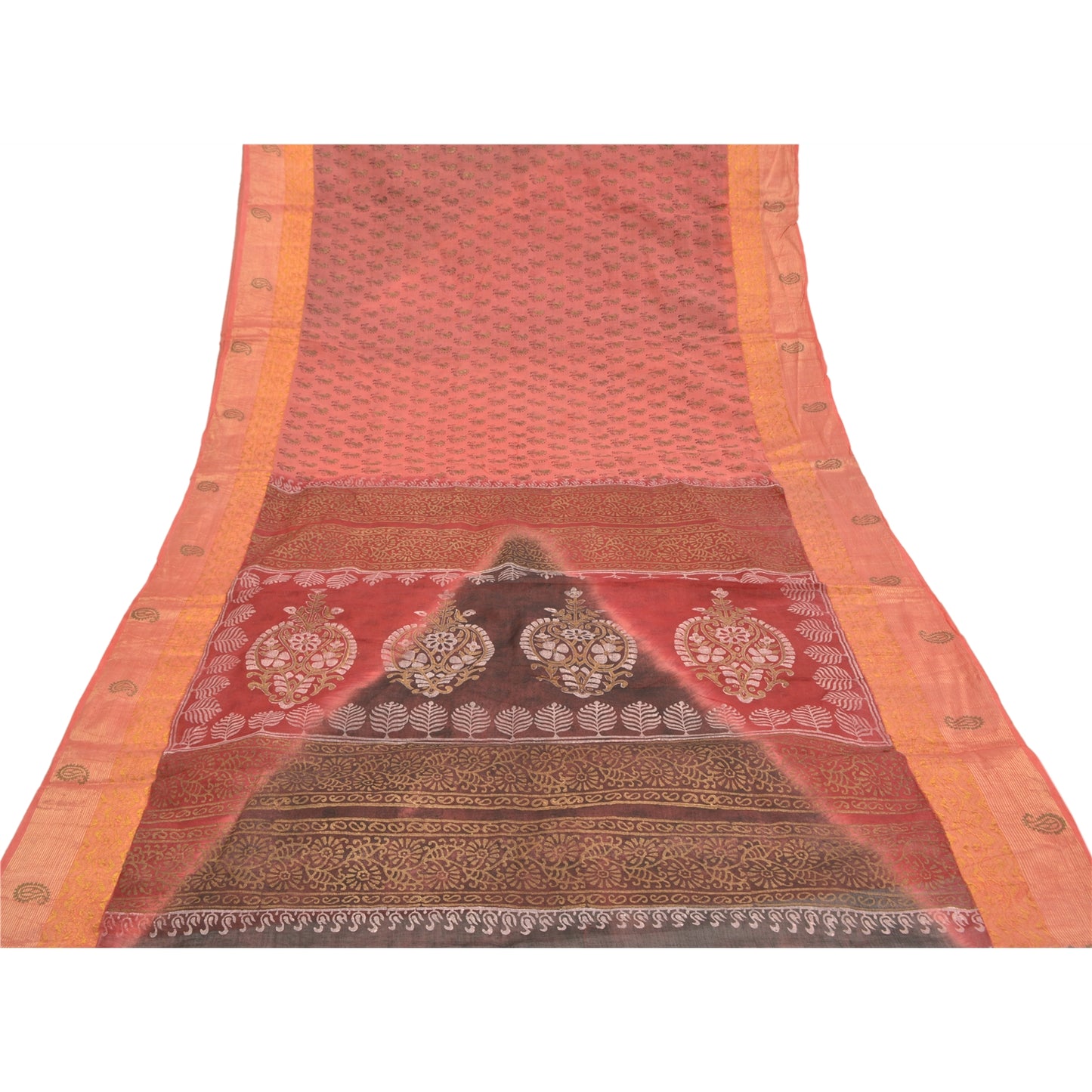 Sanskriti Vintage Peach Sarees Pure Cotton Hand Painted Premium Sari Sustainable Fabric