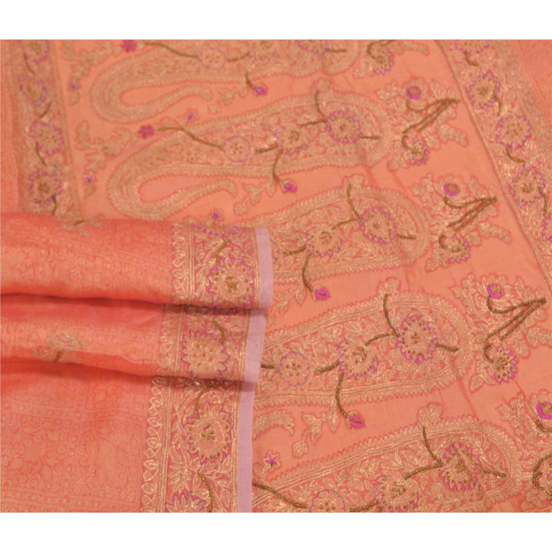 Sanskriti Vintage Pink Sarees Ren Organza Silke Håndvævet Sari Bæredygtigt Stof