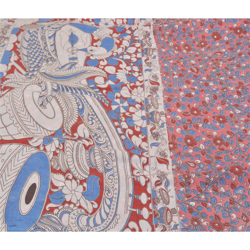 Sanskriti Vintage Pink Sarees 100% Pure Cotton Handmade Kalamkari Sari Sustainable Fabric
