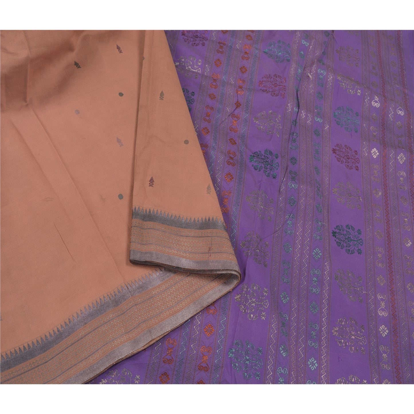 Sanskriti Vintage Peach Indian Sarees Art Silk Woven Premium Sari Craft Sustainable Fabric