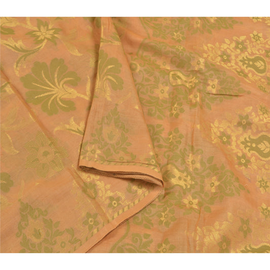 Sanskriti Vintage Fawn Sarees 100% Pure Silk Woven Premium Sari Craft Sustainable Fabric