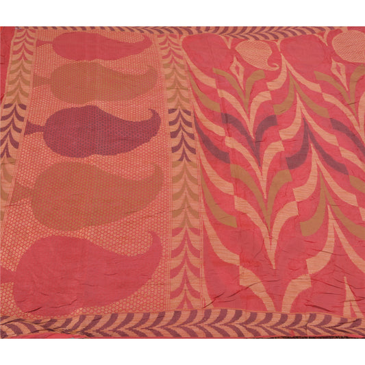 Sanskriti Vintage Dark Red Sarees 100% Pure Silk Hand-Woven Sari Craft Sustainable Fabric