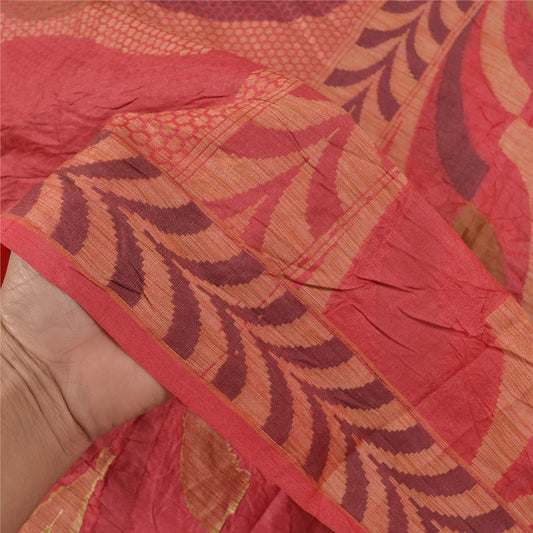 Sanskriti Vintage Dark Red Sarees 100% Pure Silk Hand-Woven Sari Craft Sustainable Fabric