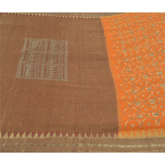 Sanskriti Vintage Sarees 100% Pure Georgette Silk Embroidered Woven Sari Sustainable Fabric