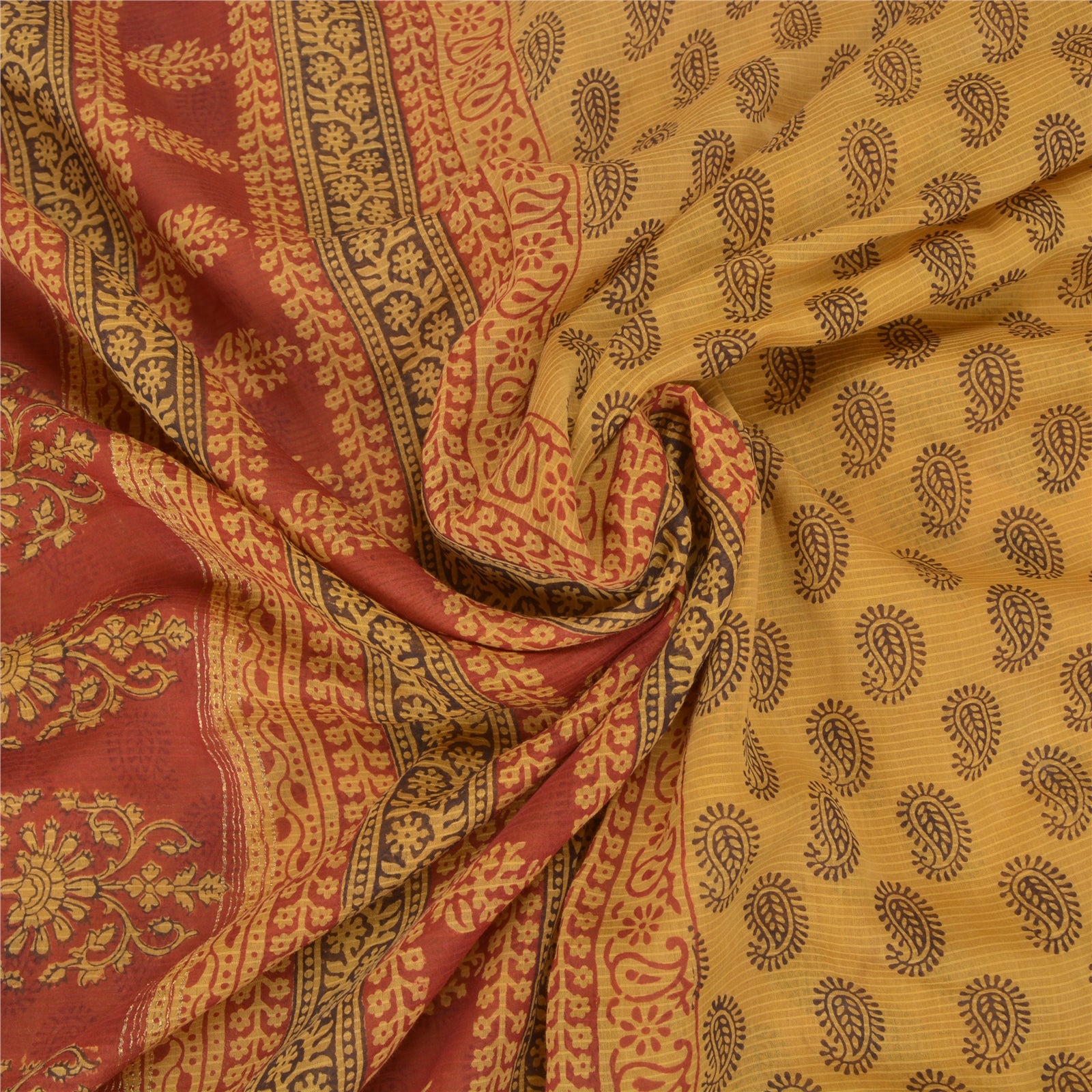 Sanskriti Vintage Green Sarees Cotton Silk Hand Block Printed Sari Craft Sustainable Fabric