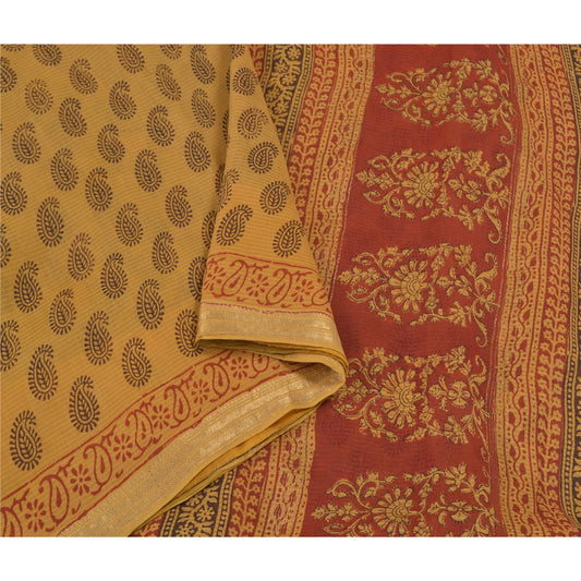 Sanskriti Vintage Green Sarees Cotton Silk Hand Block Printed Sari Craft Sustainable Fabric