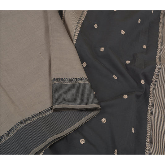 Sanskriti Vintage Grey Sarees Blend Silk Hand Woven Craft Sari 5 Yard Sustainable Fabric
