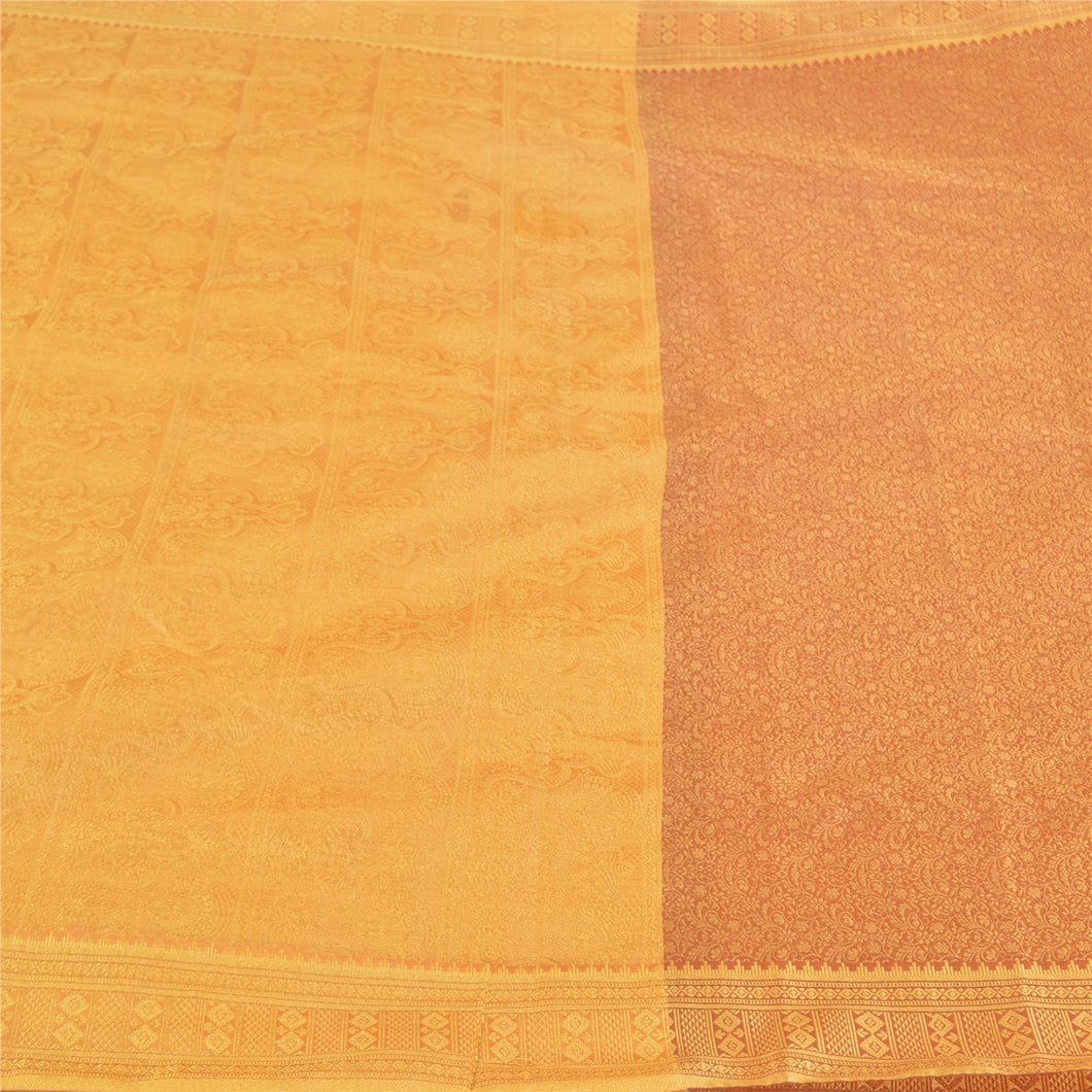 Sanskriti Vintage Brown Sarees Art Silk Woven Premium Sari Craft 5 Yard Fabric