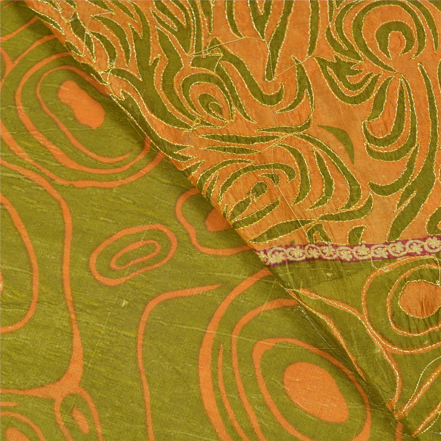 Sanskriti Vintage Green Sarees Pure Silk Embroidered Printed Sari Craft Sustainable Fabric