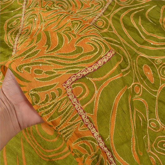 Sanskriti Vintage Green Sarees Pure Silk Embroidered Printed Sari Craft Sustainable Fabric