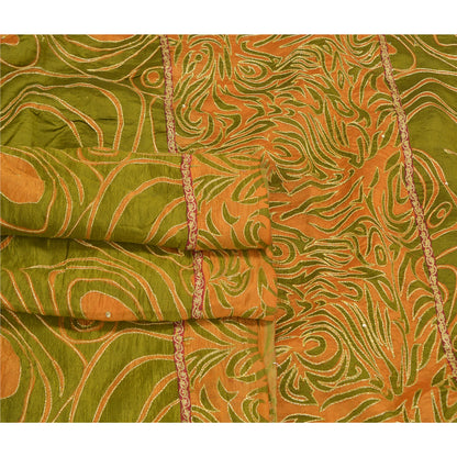 Sanskriti Vintage Green Sarees Pure Silk Embroidered Printed Sari Craft Sustainable Fabric