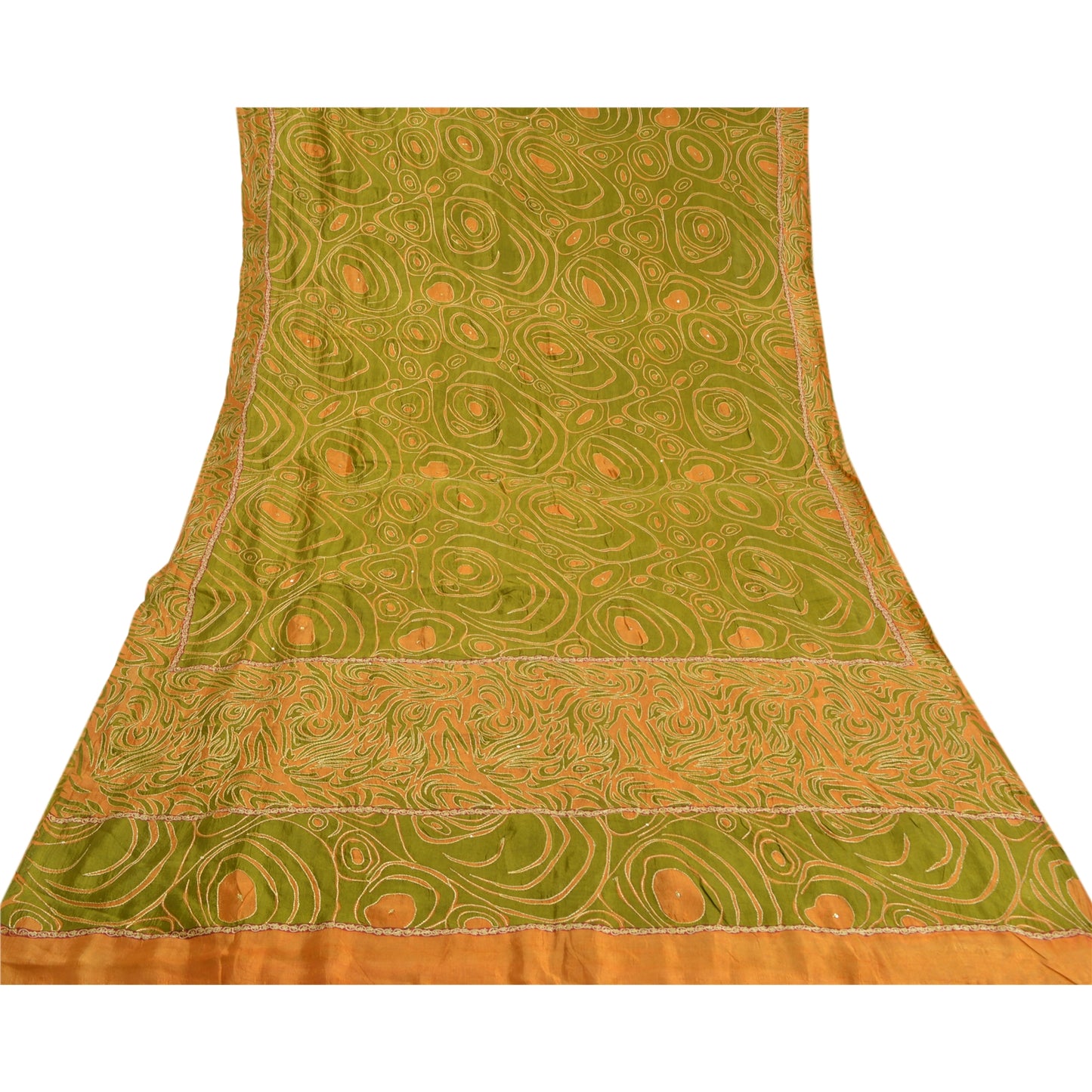 Sanskriti Vintage Green Sarees Pure Silk Embroidered Printed Sari Craft Sustainable Fabric