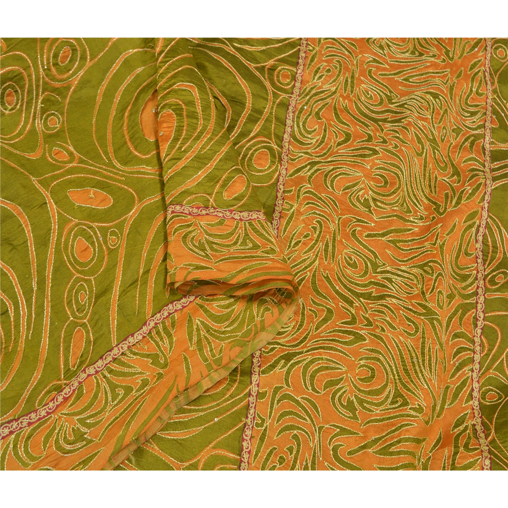 Sanskriti Vintage Green Sarees Pure Silk Embroidered Printed Sari Craft Sustainable Fabric
