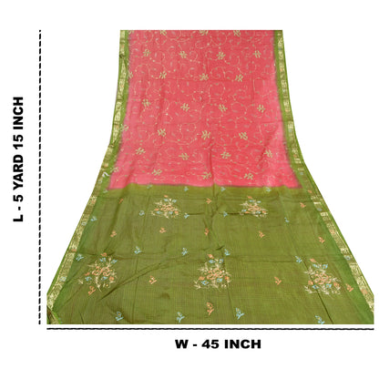 Sanskriti Vintage Pink Sarees Pure Silk Hand Embroidered Craft Sari Sustainable Fabric