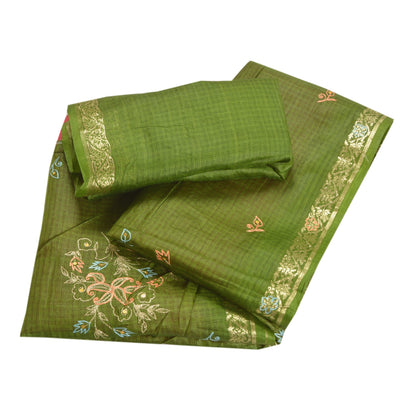 Sanskriti Vintage Pink Sarees Pure Silk Hand Embroidered Craft Sari Sustainable Fabric