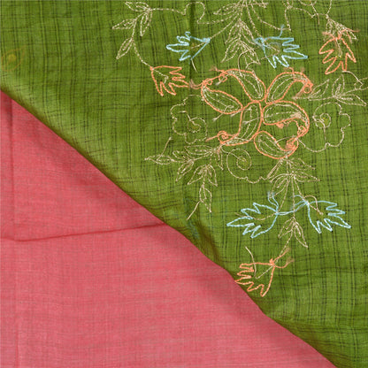 Sanskriti Vintage Pink Sarees Pure Silk Hand Embroidered Craft Sari Sustainable Fabric