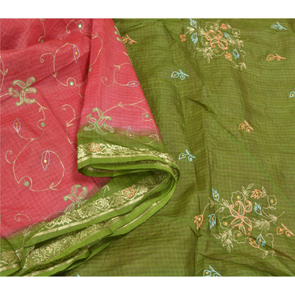 Sanskriti Vintage Pink Sarees Pure Silk Hand Embroidered Craft Sari Sustainable Fabric