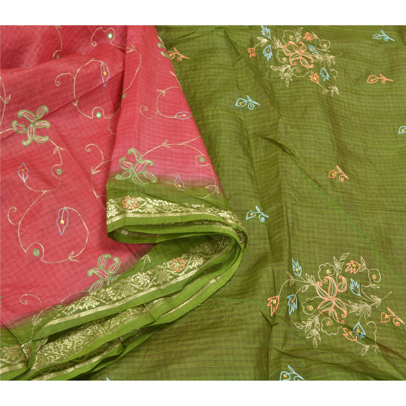 Sanskriti Vintage Pink Sarees Ren Silke Håndbroderet Håndværkssari Bæredygtigt Stof