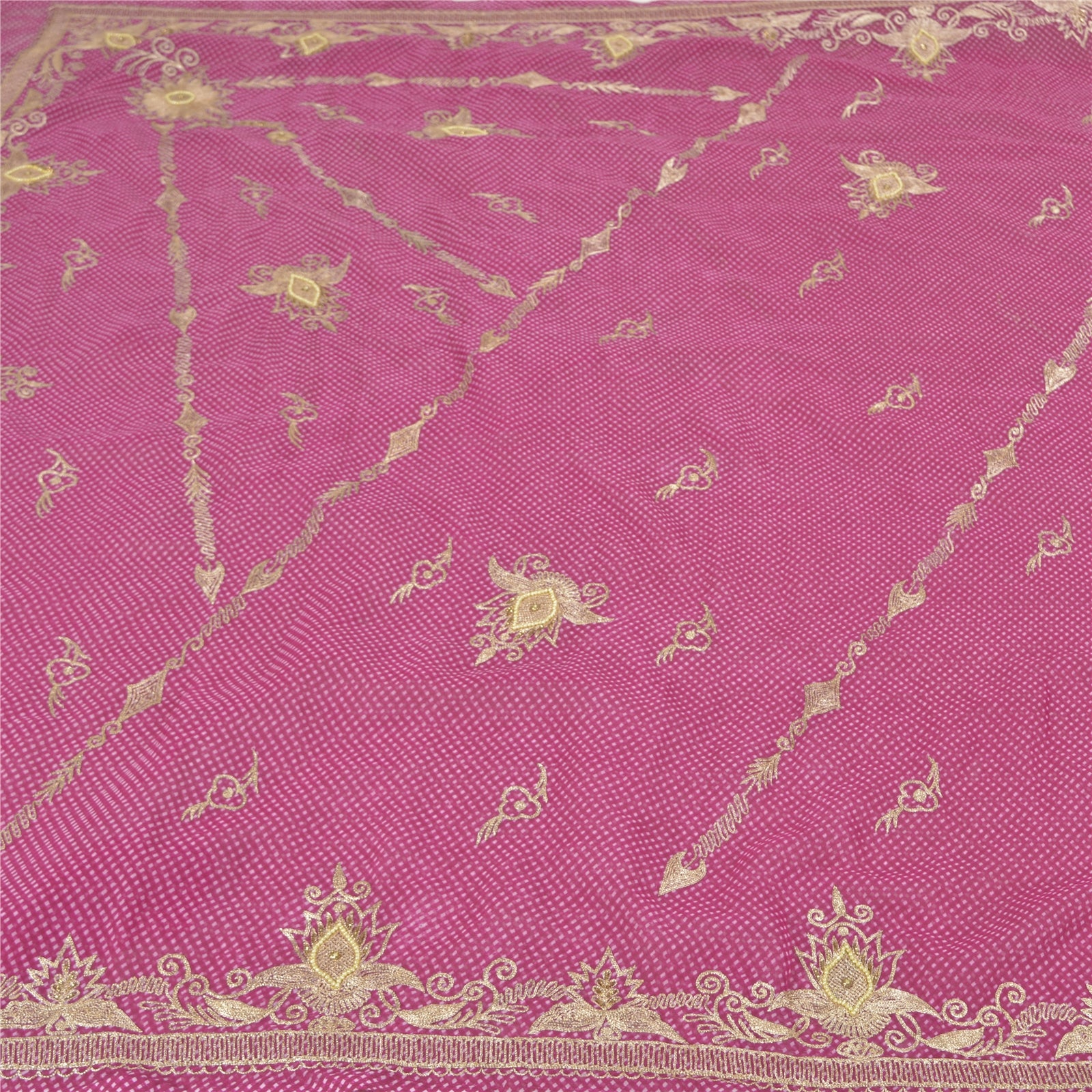 Sanskriti Vintage Mørkelyserøde Sareer Kunstsilke Broderet Håndværk 5Yd Sari Bæredygtigt Stof