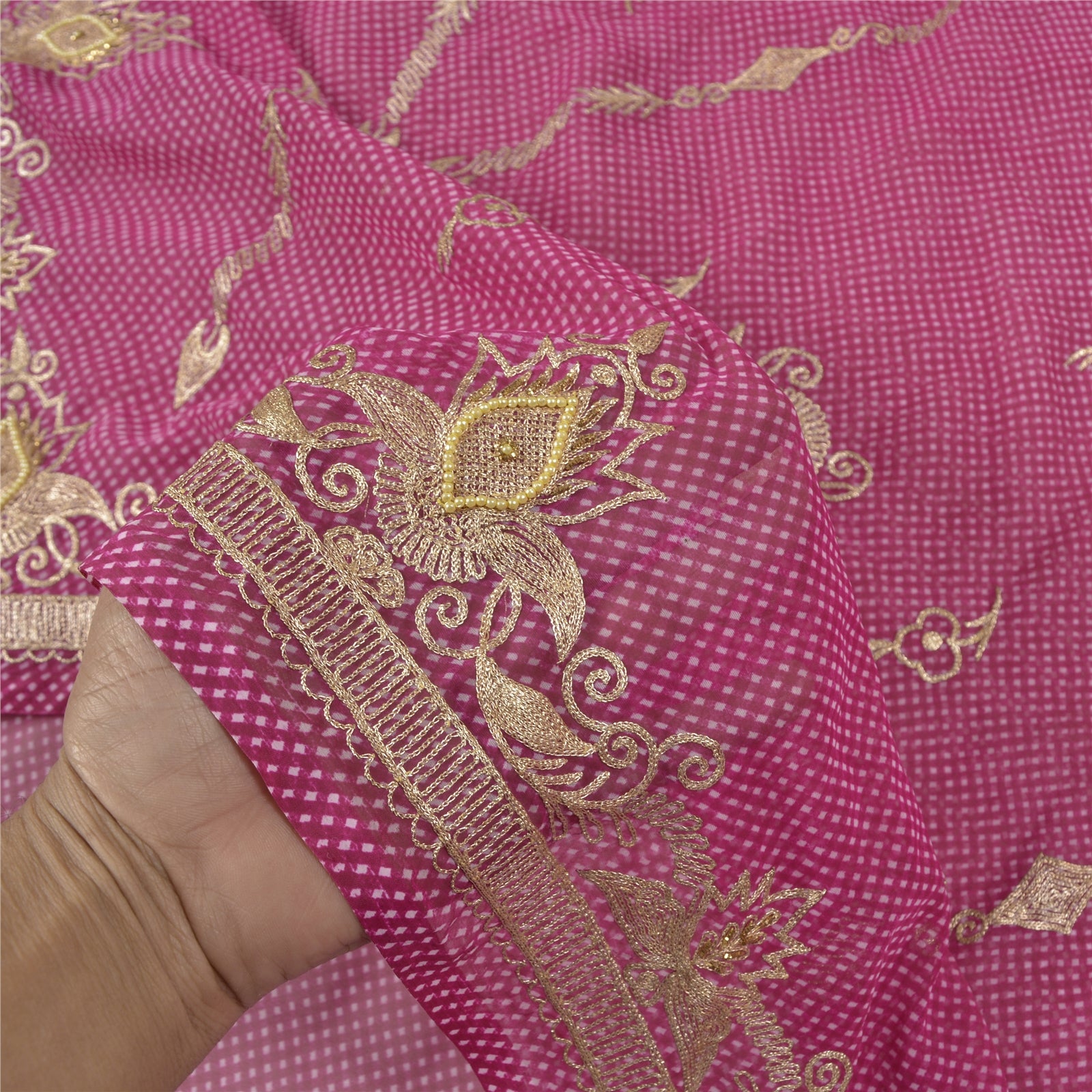 Sanskriti Vintage Mørkelyserøde Sareer Kunstsilke Broderet Håndværk 5Yd Sari Bæredygtigt Stof