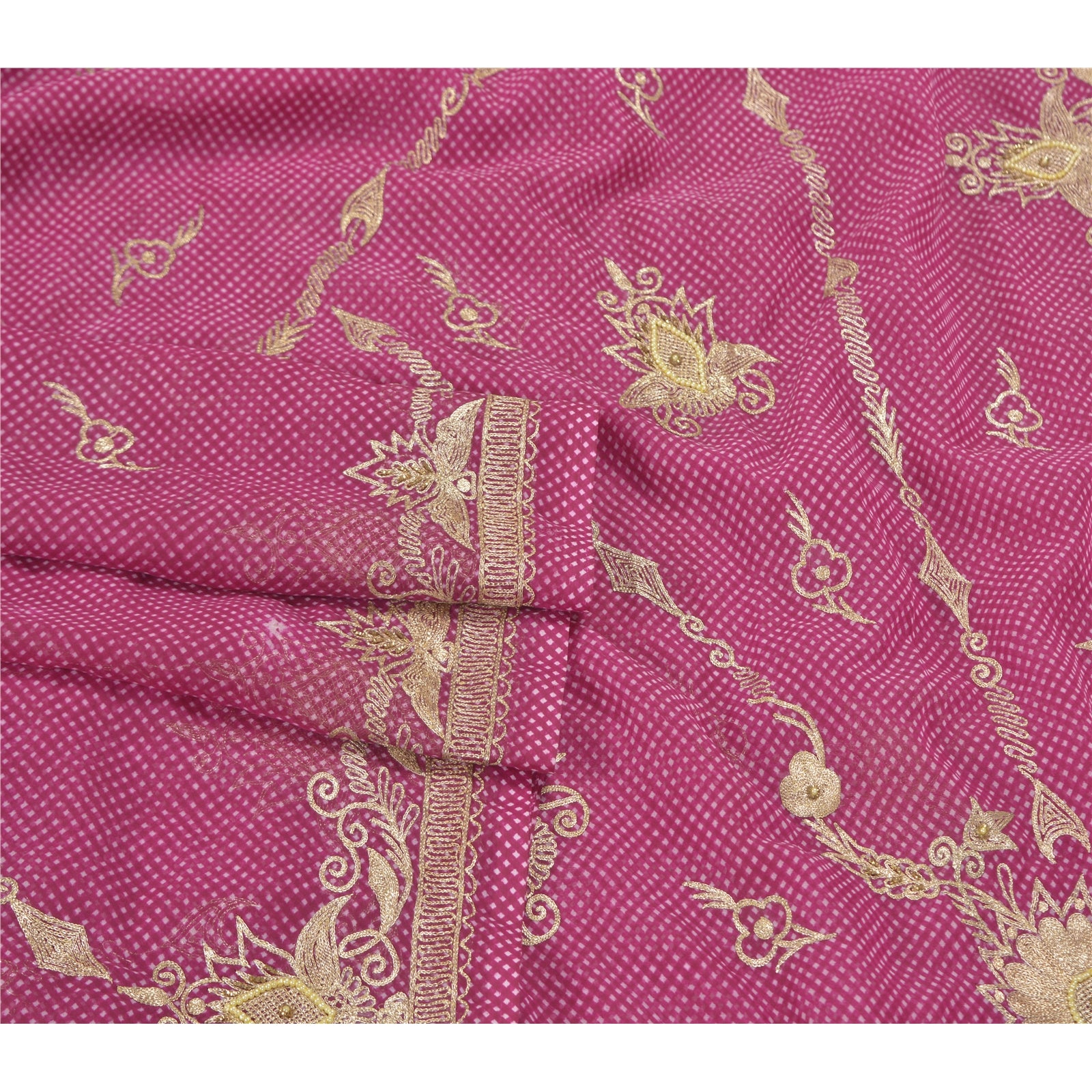 Sanskriti Vintage Mørkelyserøde Sareer Kunstsilke Broderet Håndværk 5Yd Sari Bæredygtigt Stof