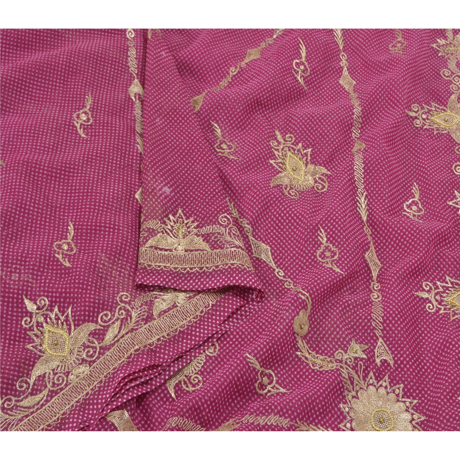 Sanskriti Vintage Mørkelyserøde Sareer Kunstsilke Broderet Håndværk 5Yd Sari Bæredygtigt Stof