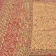 Sanskriti Vintage Cream Sarees Pure Crepe Silk Kantha Work Craft Sari Fabric