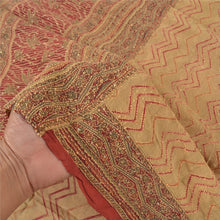 Load image into Gallery viewer, Sanskriti Vintage Cream Sarees Pure Crepe Silk Kantha Work Craft Sari Fabric
