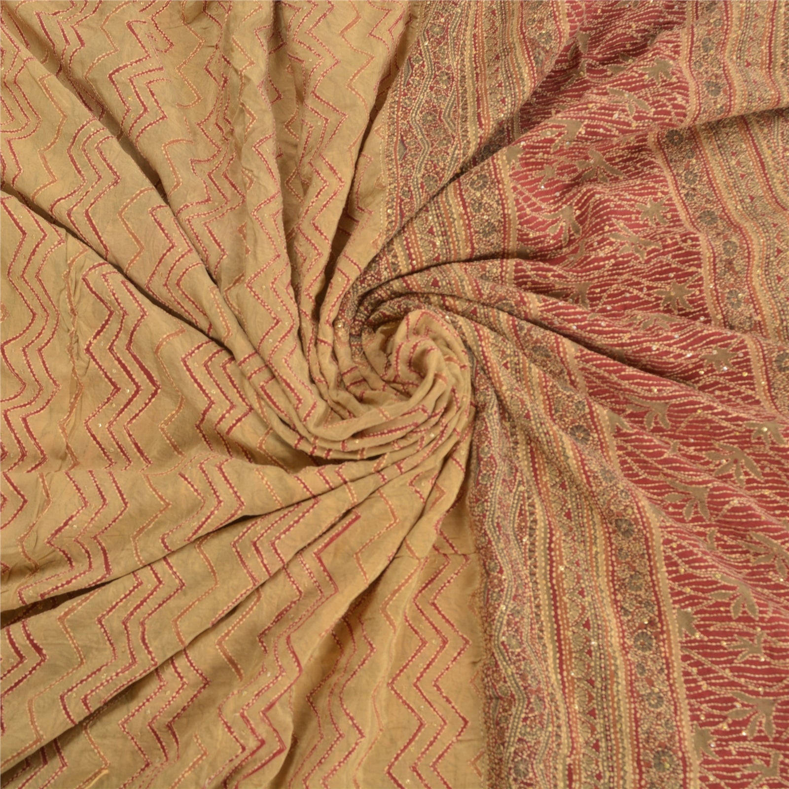 Sanskriti Vintage Cream Sarees Pure Crepe Silk Kantha Work Craft Sari Sustainable Fabric