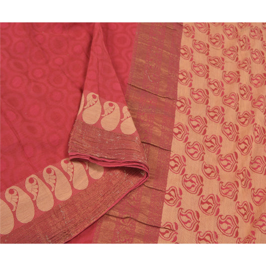 Sanskriti Vintage Pink Sarees Pure Cotton Woven Premium Craft Sari Sustainable Fabric
