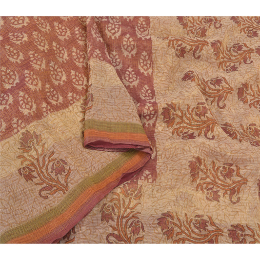 Sanskriti Vintage Brown Indian Sarees 100% Pure Silk Printed 5 Yard Sari Sustainable Fabric