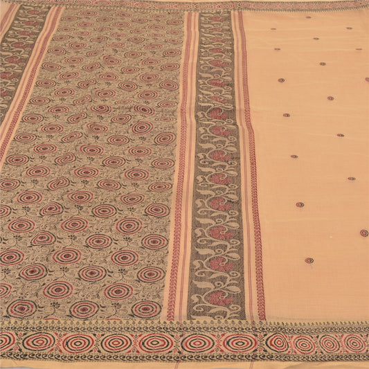 Sanskriti Vintage Peach Sarees Ren Bomuld Håndvævet Kota Premium Sari Bæredygtigt Stoff