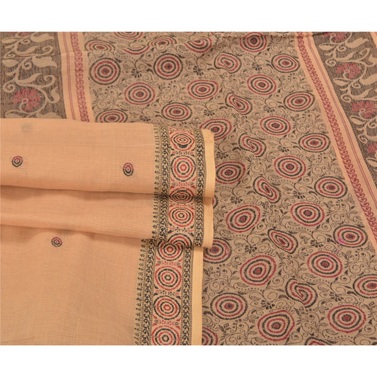 Sanskriti Vintage Peach Sarees Ren Bomuld Håndvævet Kota Premium Sari Bæredygtigt Stoff