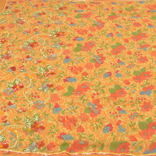 Sanskriti Vintage Sarees Pure Georgette Silk Hand Beaded Premium Sari Sustainable Fabric