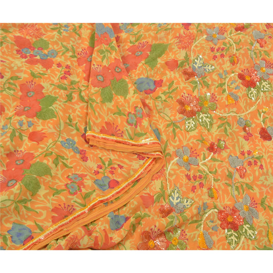 Sanskriti Vintage Sarees Pure Georgette Silk Hand Beaded Premium Sari Sustainable Fabric