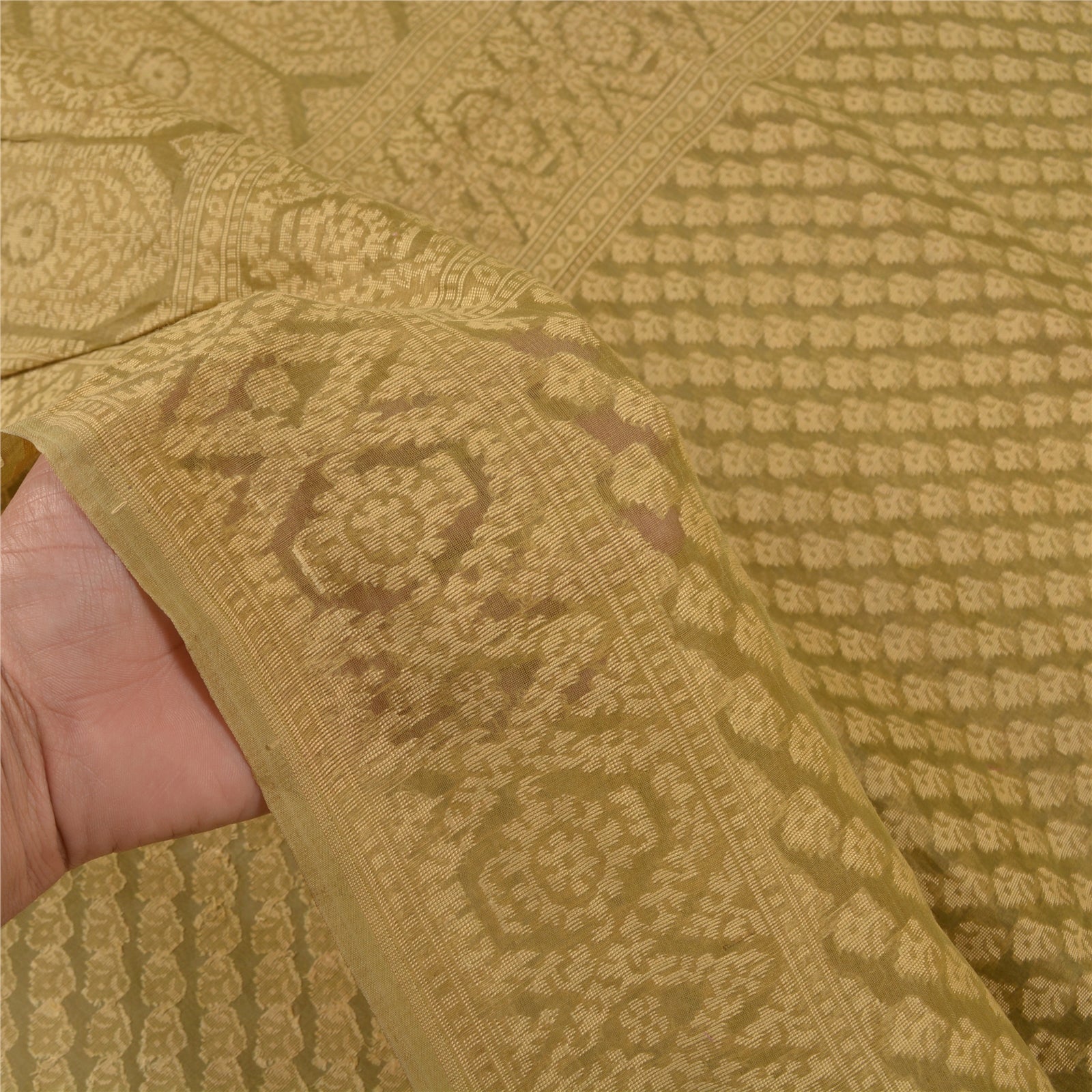 Sanskriti Vintage Green Pure Silk Sari: Hand-Woven Indian Eco-Friendly Fabric, Floral Design Create- Upcycled Sarongs, Scarves, Stoles