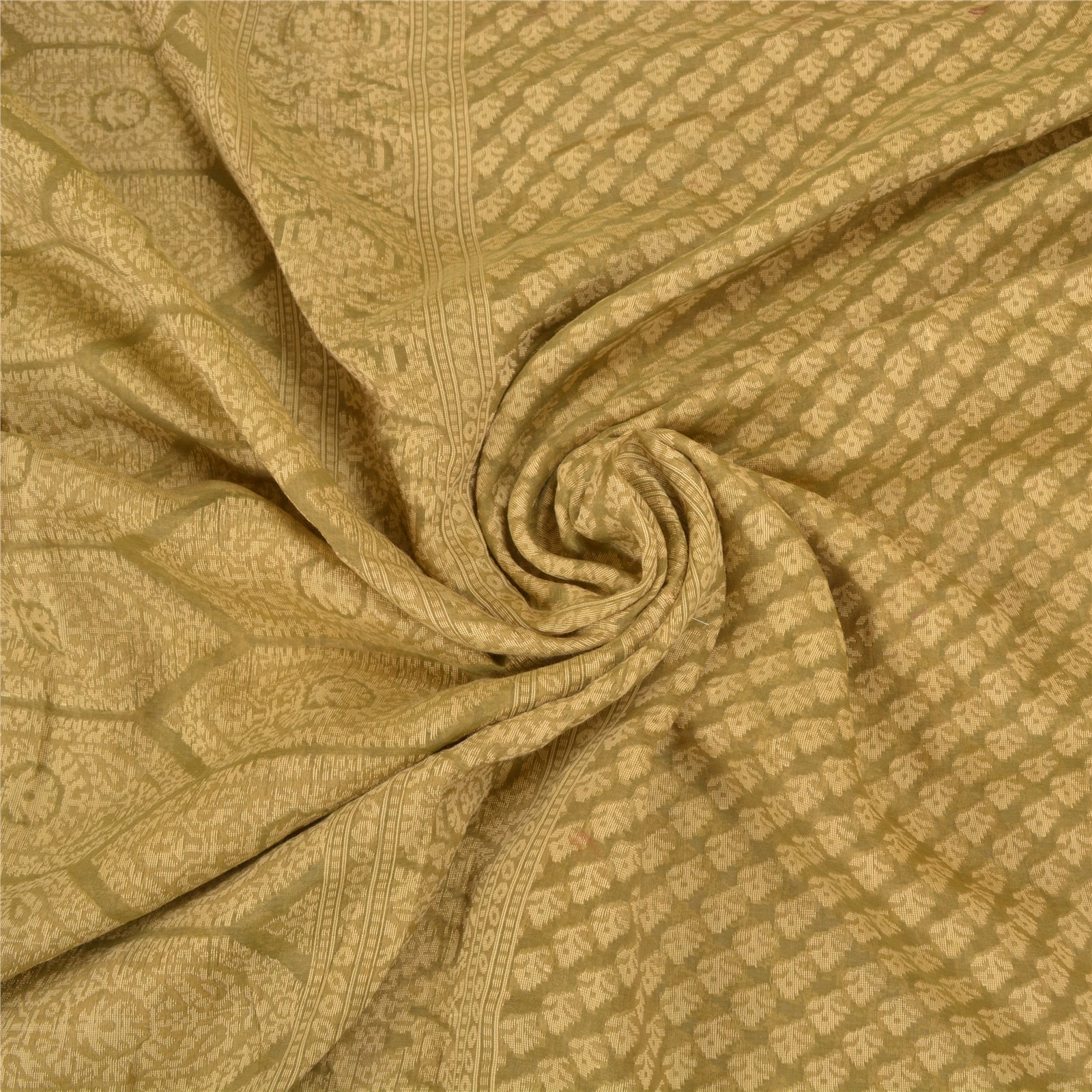 Sanskriti Vintage Green Pure Silk Sari: Hand-Woven Indian Eco-Friendly Fabric, Floral Design Create- Upcycled Sarongs, Scarves, Stoles