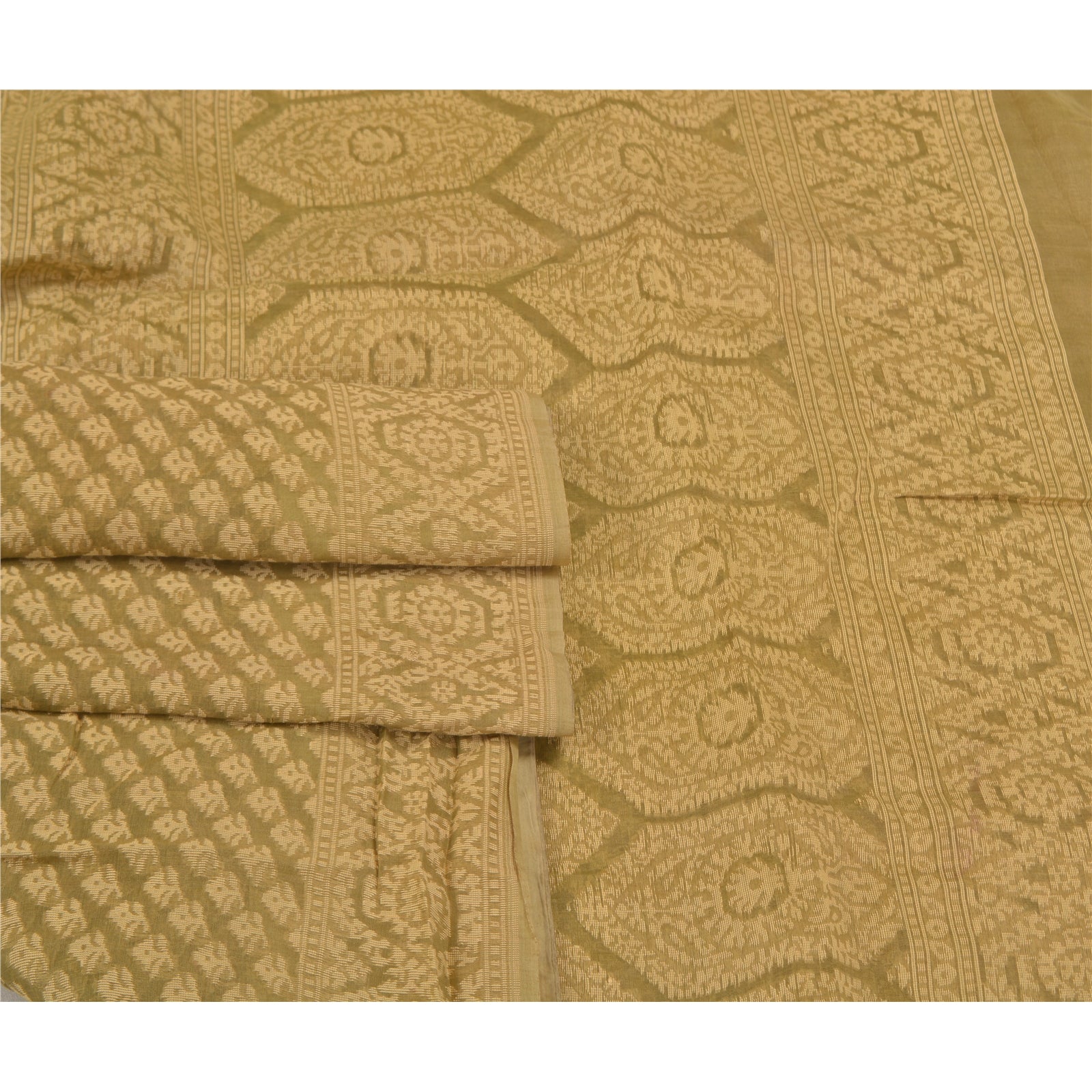 Sanskriti Vintage Green Pure Silk Sari: Hand-Woven Indian Eco-Friendly Fabric, Floral Design Create- Upcycled Sarongs, Scarves, Stoles