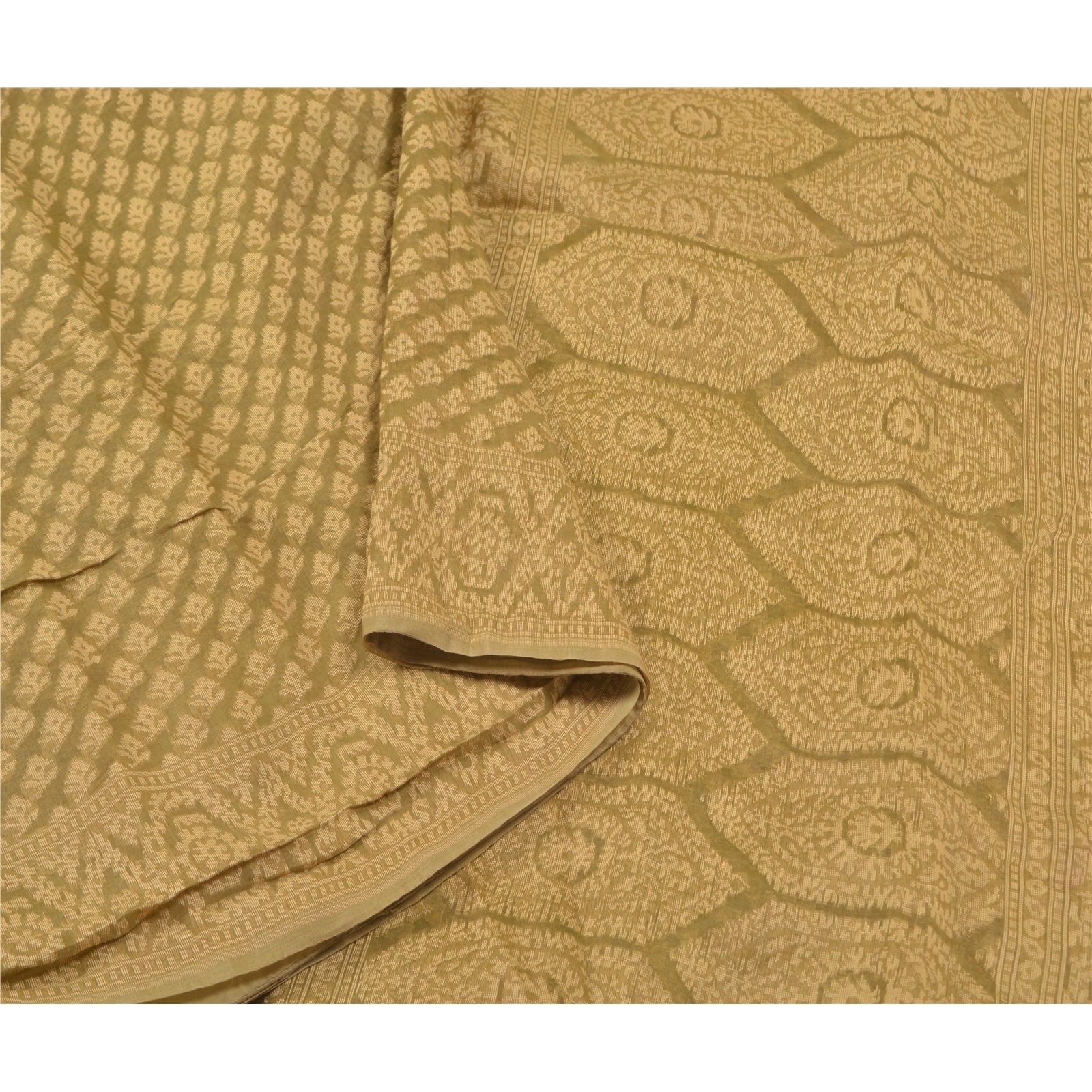 Sanskriti Vintage Green Pure Silk Sari: Hand-Woven Indian Eco-Friendly Fabric, Floral Design Create- Upcycled Sarongs, Scarves, Stoles