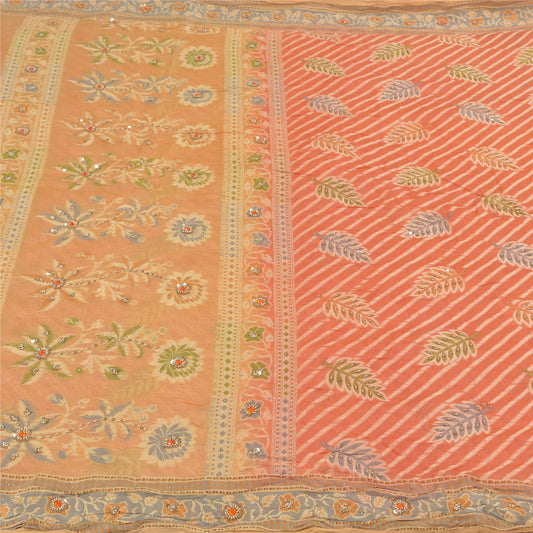 Sanskriti Vintage Peach Sarees Ren Silke Håndvævet Perlebesat Premium Sari Bæredygtigt Stof