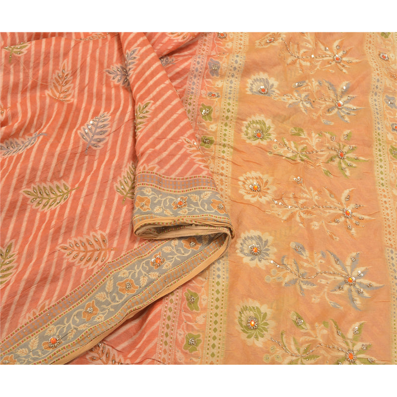 Sanskriti Vintage Peach Sarees Pure Silk Hand Beaded Woven Premium Sari Sustainable Fabric