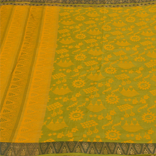 Sanskriti Vintage Green Sarees 100% Pure Silk Woven Sari Craft Soft Sustainable Fabric
