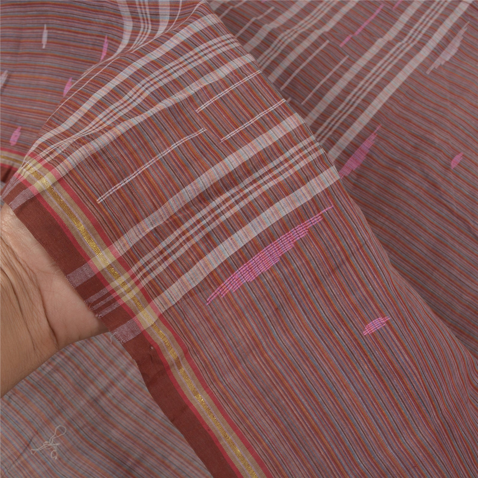 Sanskriti Vintage Vintage Bengali Tant Sari 100% Pure Cotton Indian Saree Hand-Woven 5 Yard Craft Fabric Bohemian Fabric