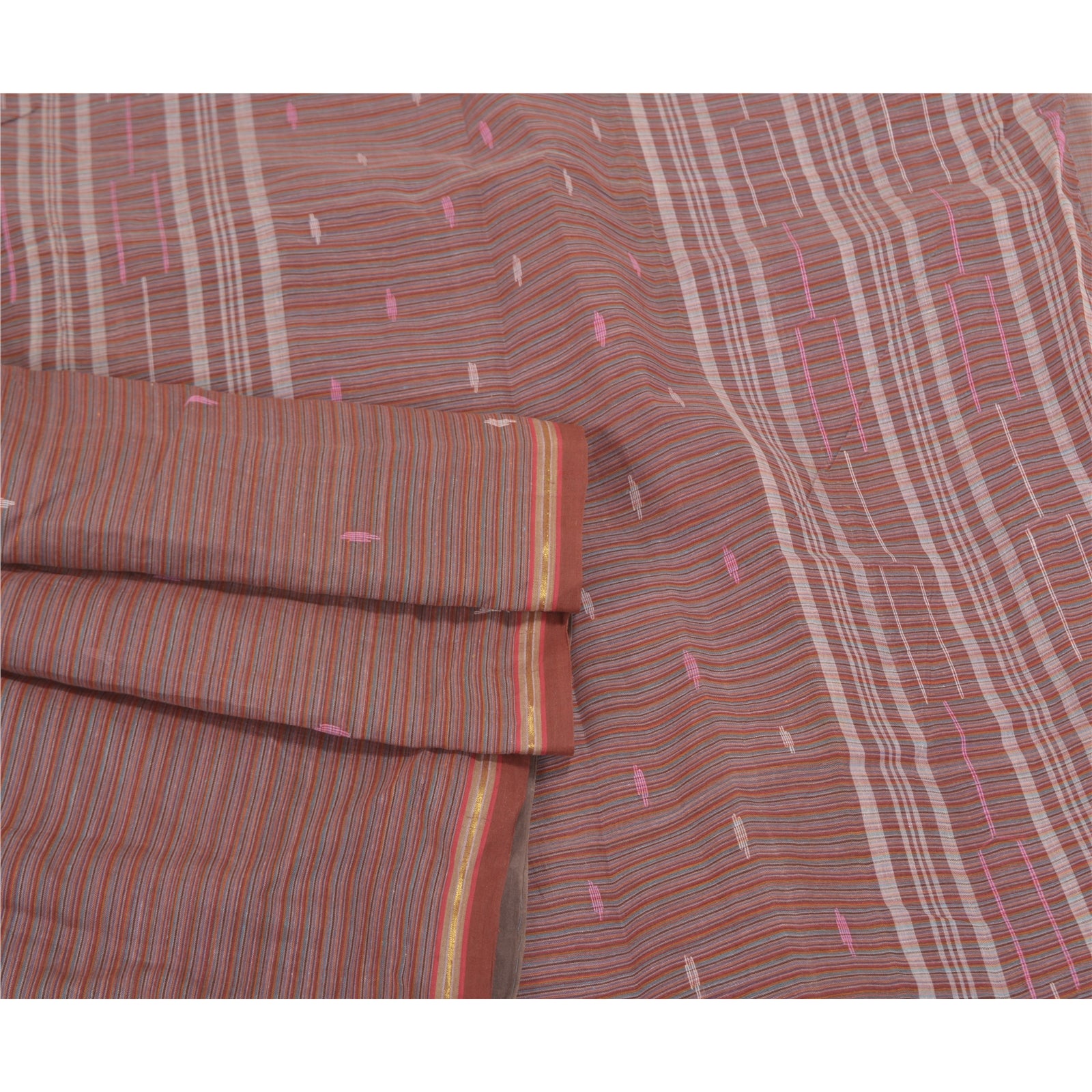 Sanskriti Vintage Vintage Bengali Tant Sari 100% Pure Cotton Indian Saree Hand-Woven 5 Yard Craft Fabric Bohemian Fabric