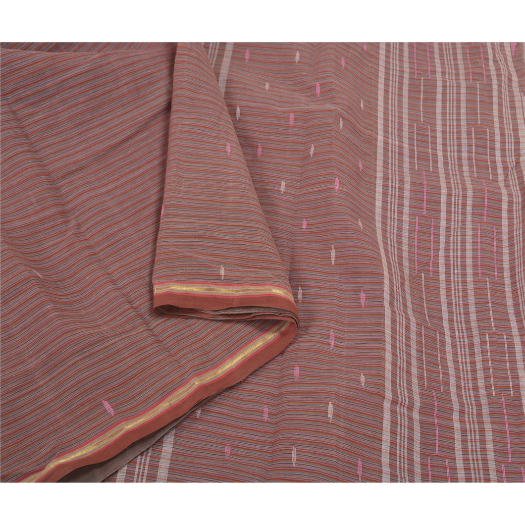 Sanskriti Vintage Indian Sarees Pure Cotton Hand-Woven Tant Sari 5 Yard Fabric