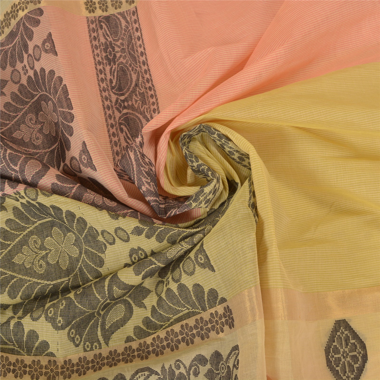 Sanskriti Vintage Peach Sarees Pure Cotton Woven Premium Craft Sari Sustainable Fabric