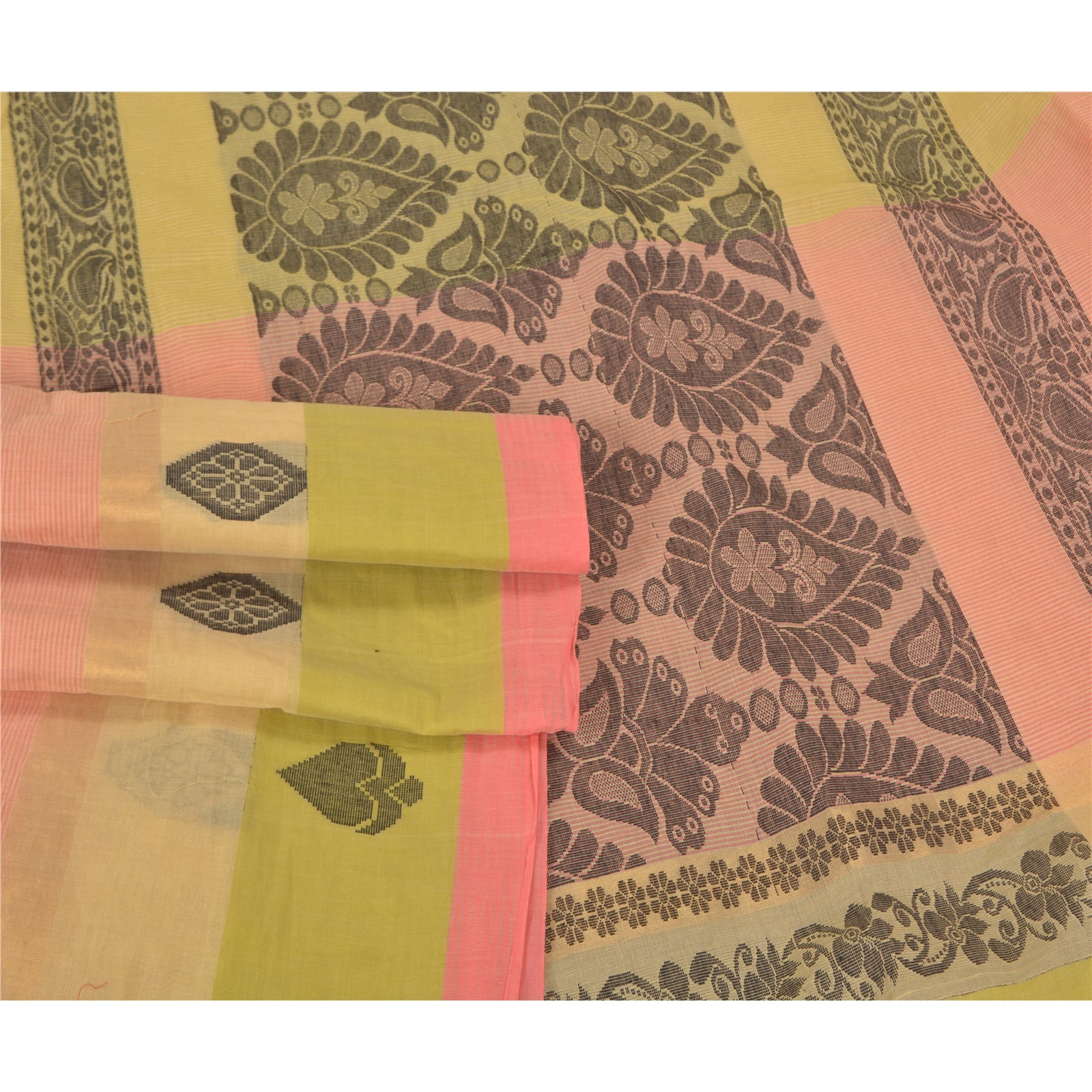 Sanskriti Vintage Peach Sarees Pure Cotton Woven Premium Craft Sari Sustainable Fabric