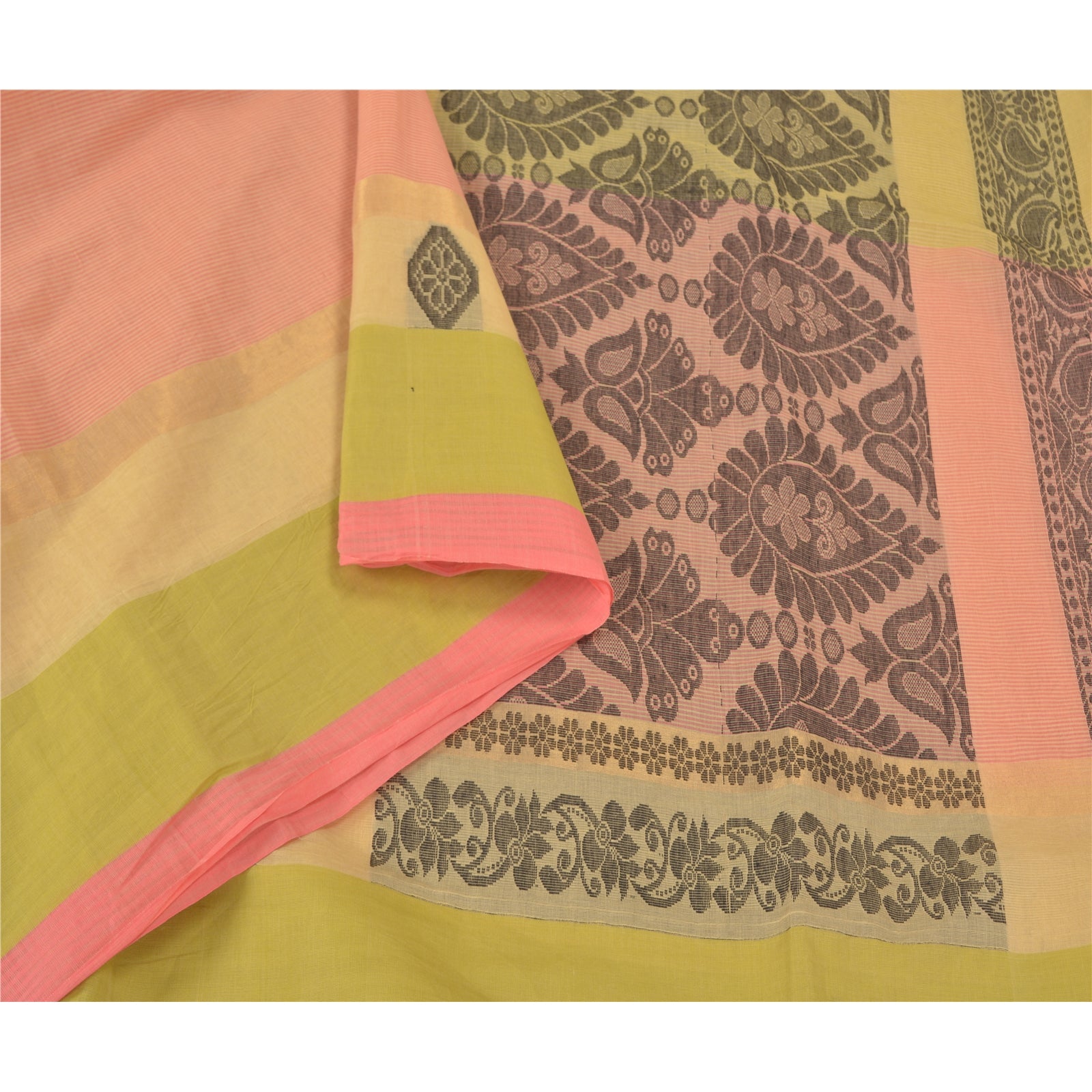 Sanskriti Vintage Peach Sarees Pure Cotton Woven Premium Craft Sari Sustainable Fabric